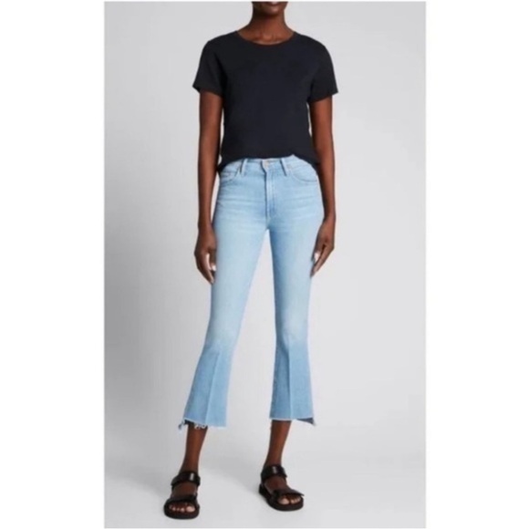 MOTHER Insider Crop Step Fray Denim Jeans High Rise Waist Raw Ankle Hem Size 27